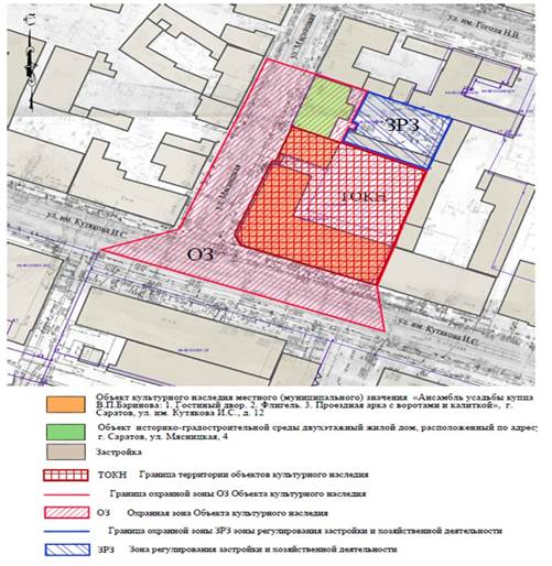 Постановление Правительства Саратовской области от 27.02.2025 N 161-П "Об утверждении зон охраны объекта культурного наследия местного (муниципального) значения "Ансамбль усадьбы купца В.П. Баринова: 1. Гостиный двор. 2. Флигель. 3. Проездная арка с воротами и калиткой", кон. XIX в., расположенного по адресу: Саратовская область, г. Саратов, ул. им. Кутякова И.С., д. 12"