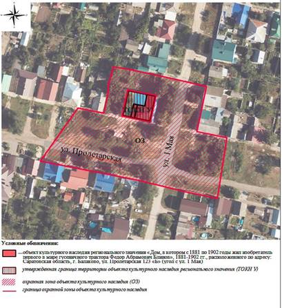 Постановление Правительства Саратовской области от 03.06.2026 N 437-П "Об утверждении зоны охраны объекта культурного наследия регионального значения "Дом, в котором с 1881 по 1902 годы жил изобретатель первого в мире гусеничного трактора Федор Абрамович Блинов", 1881-1902 гг., расположенного по адресу: Саратовская область, г. Балаково, ул. Пролетарская 123 "Б" (угол с ул. 1 Мая)". Рис. 1